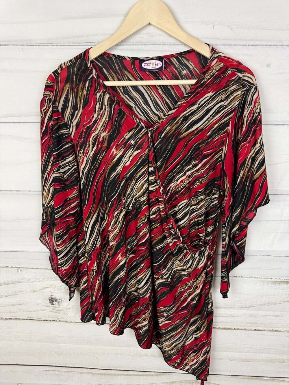 Zoey Beth Plus Size 1X Abstract Stripe Surplice Asymmetrical Tunic